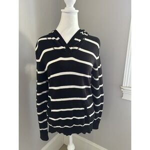 Tommy Hilfiger Sweater‎ Hoodie Womens M Black & White Striped Red Details